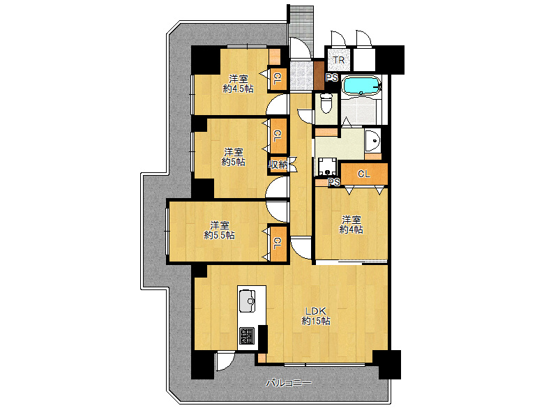 【住吉区】　ルイシャトレあびこ601号室（南西角）　4390